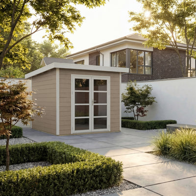 Gartenhaus Cube 28 Beige-Weiß