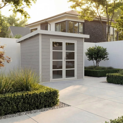 Gartenhaus Cube 25 Hellgrau-Weiß