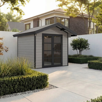 Gartenhaus Cottage 25 Hellgrau-Schwarz