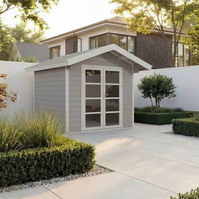 Gartenhaus Cottage 25 Hellgrau-Weiß