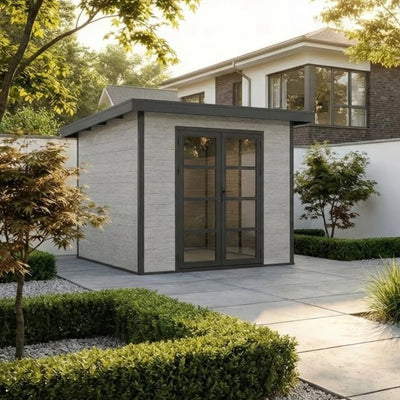 Gartenhaus Cube 28 Hellgrau-Schwarz